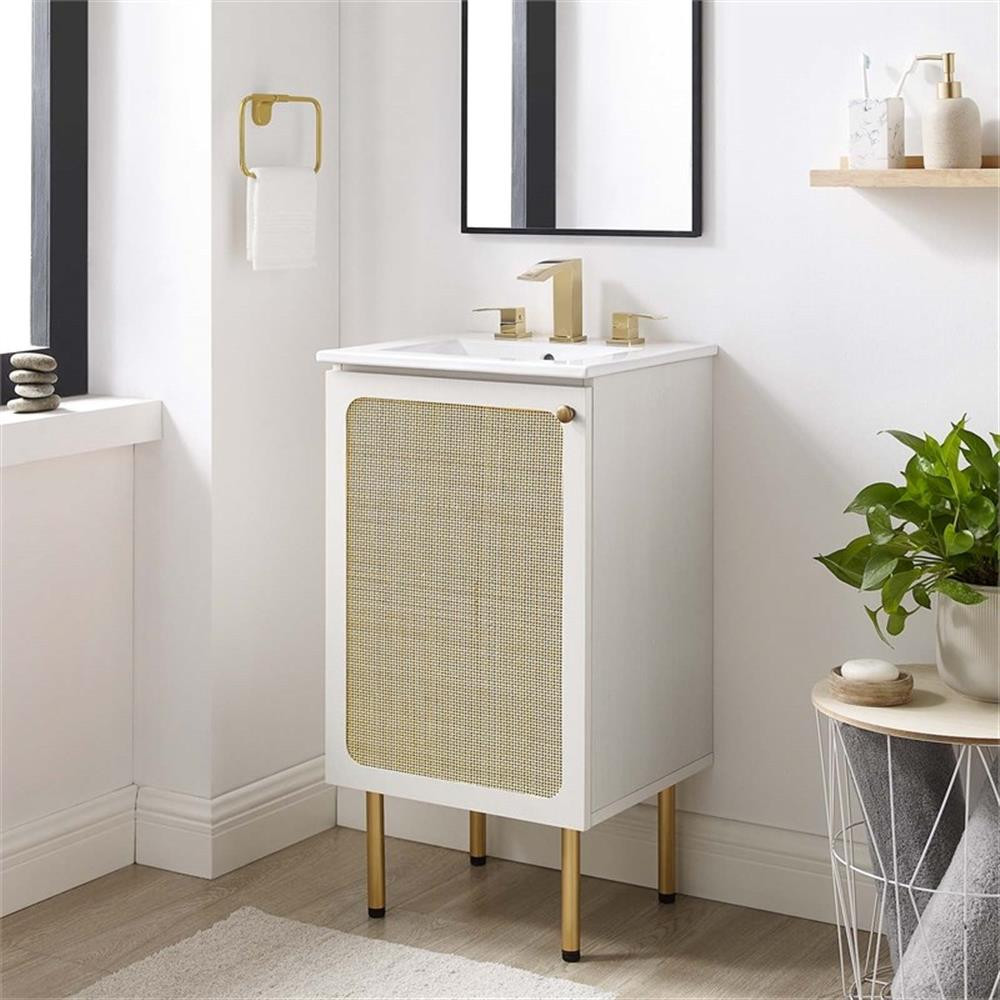 Modway Chaucer 18″ Wood & Rattan Bathroom Vanity Cabinet in White