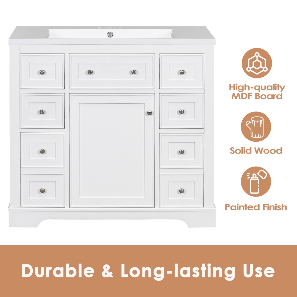36″ Bathroom Vanity without Sink, Cabinet Base Only, One Cabinet and Six Drawers