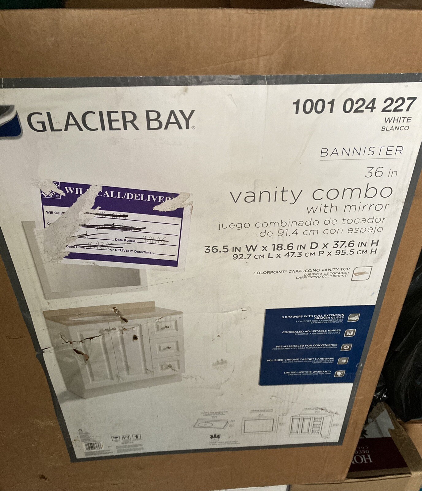 Glacier Bay 36in White Bathroom Vanity Combo