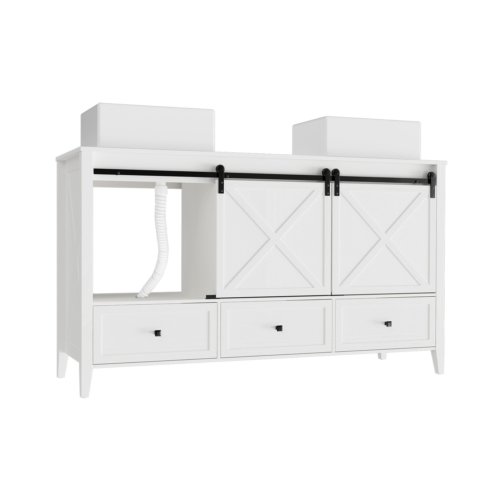 60inch Bathroom Vanity Set Double Sink Ceramic Freestanding Storage Cabinet Wood