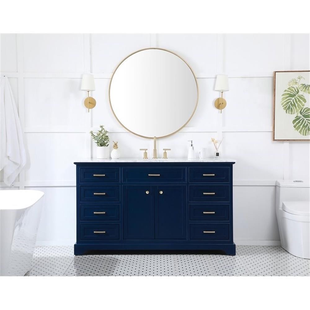 Elegant Decor Americana 60″ Metal MDF Marble Single Bathroom Vanity in Blue