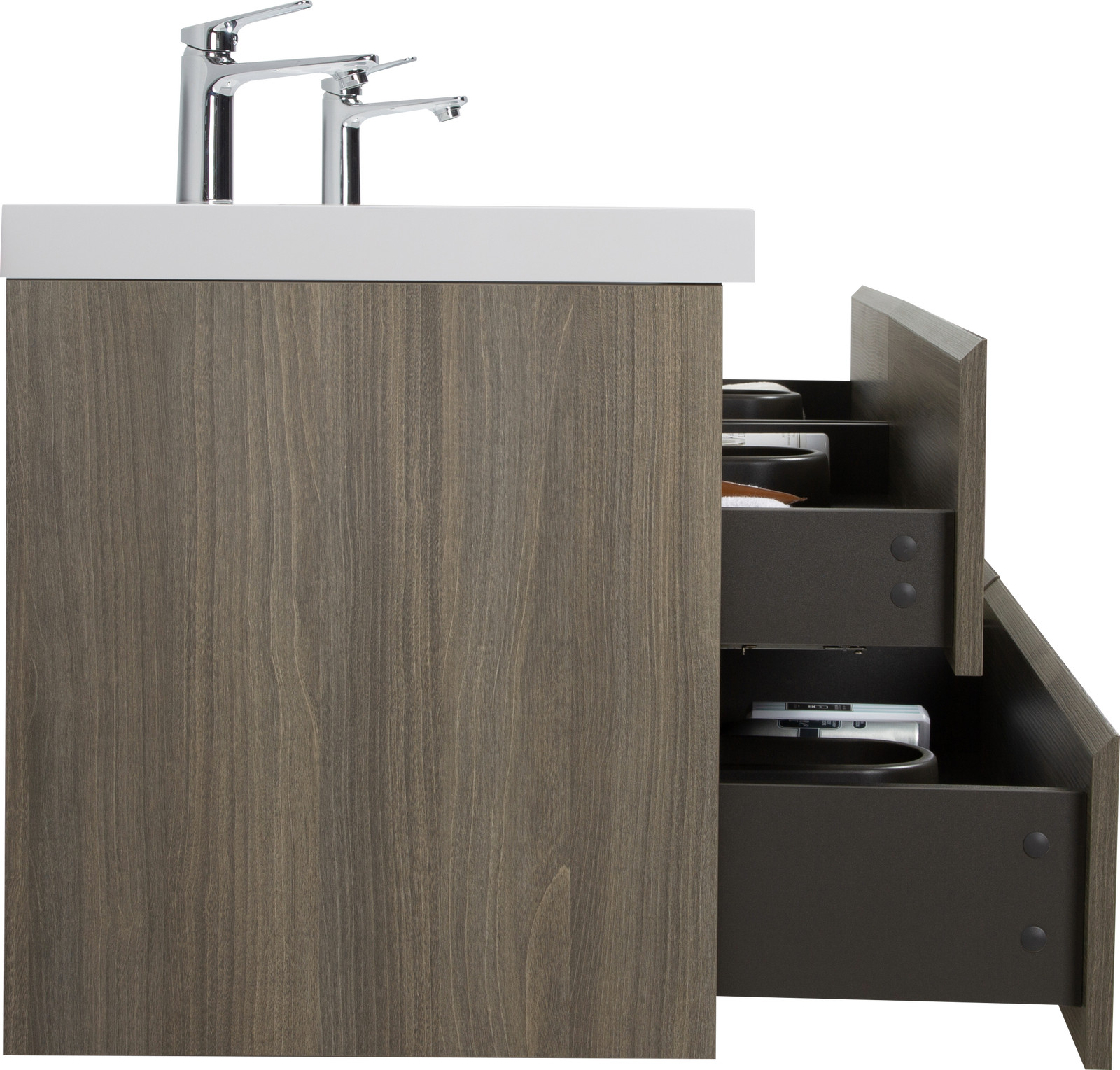 72 in Floating Wall-Mounted Bathroom Vanity W/ Resin Double Sink 4 Drawers Gray