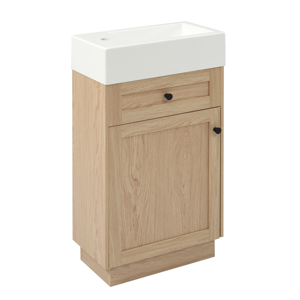 18.5 Inch Rustic Bathroom Vanity MDF Cabinet Reversible Resin Sink Adjustable