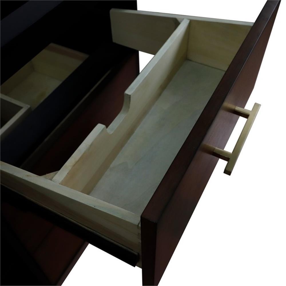 61 in. Double Wooden Vanity Walnut Black Gray Granite Round Sink