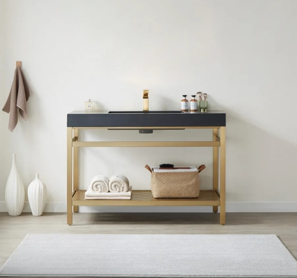 New Miseno Ablitas 48″ Free Standing Single Basin Vanity Brush Gold Frame Only