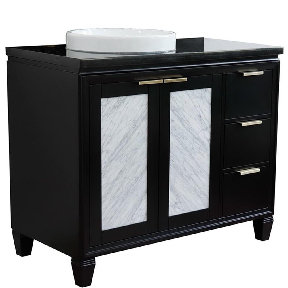 Pemberly Row 43″ Solid Wood Vanity with Left Round Sink in Blue/Black Galaxy