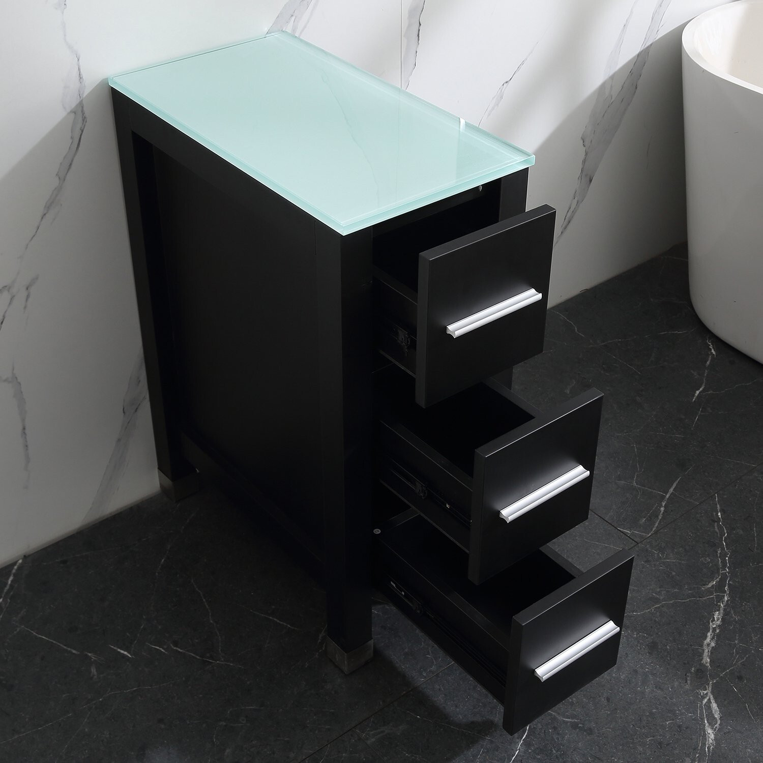 Wonline small 11.8″ Bathroom Vanity Cabinet with Glass Countertop