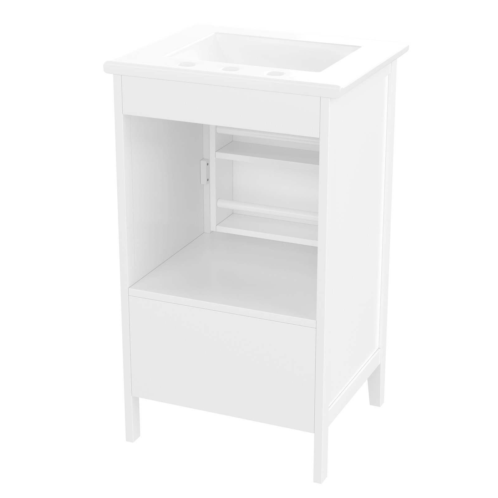 20″ Bathroom Vanity with Ceramic Sink, Cabinet & Drawer, White