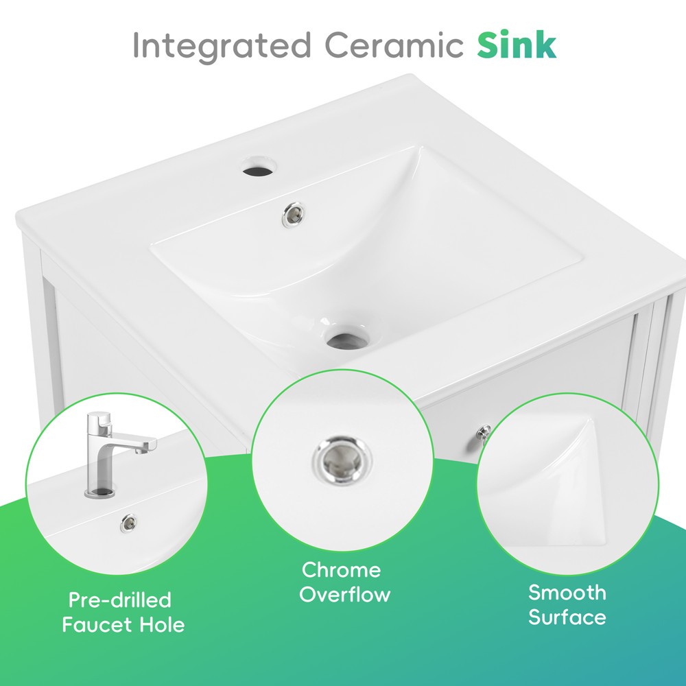 20″ Bathroom Vanity w/Ceramic Sink, Freestanding Vanity Door Cabinet, Shelves