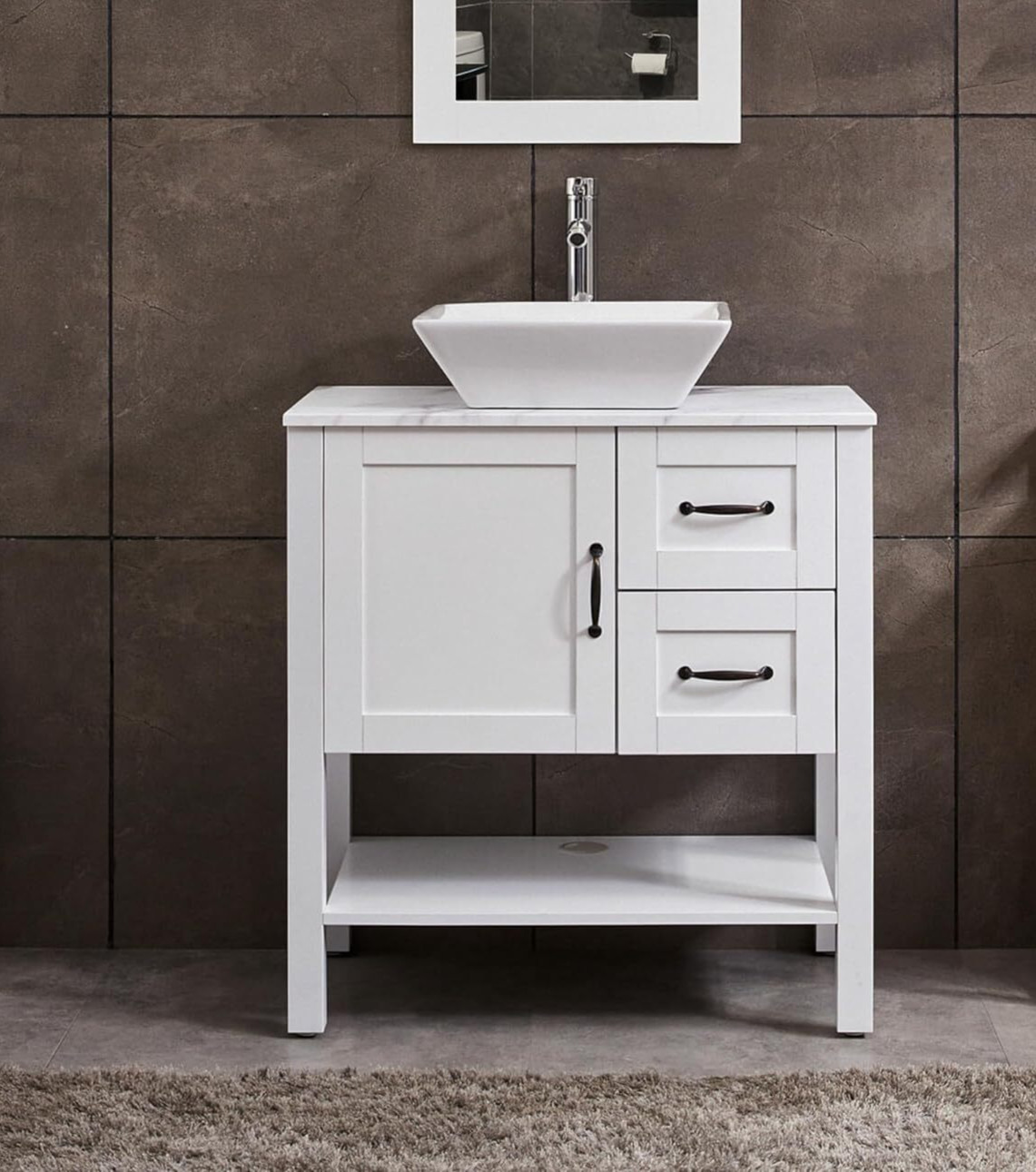 Goodyo 30″ Bathroom Vanity Sink Combo, Modern White Cabinet with Faucet, Mirror