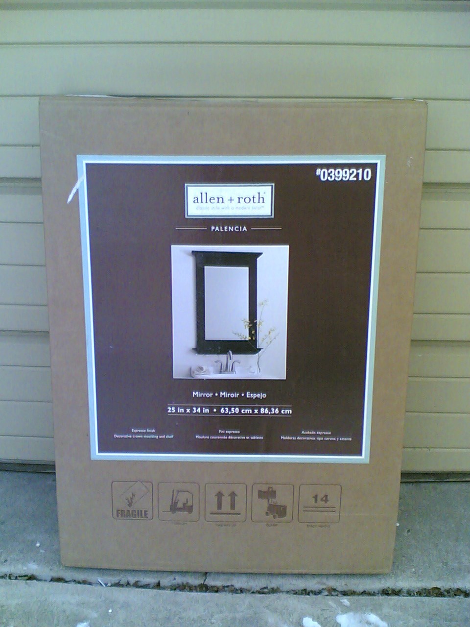 NIB: Nice 25″x34″ Bathroom Vanity or Hallway Mirror w/ Shelf (espresso)