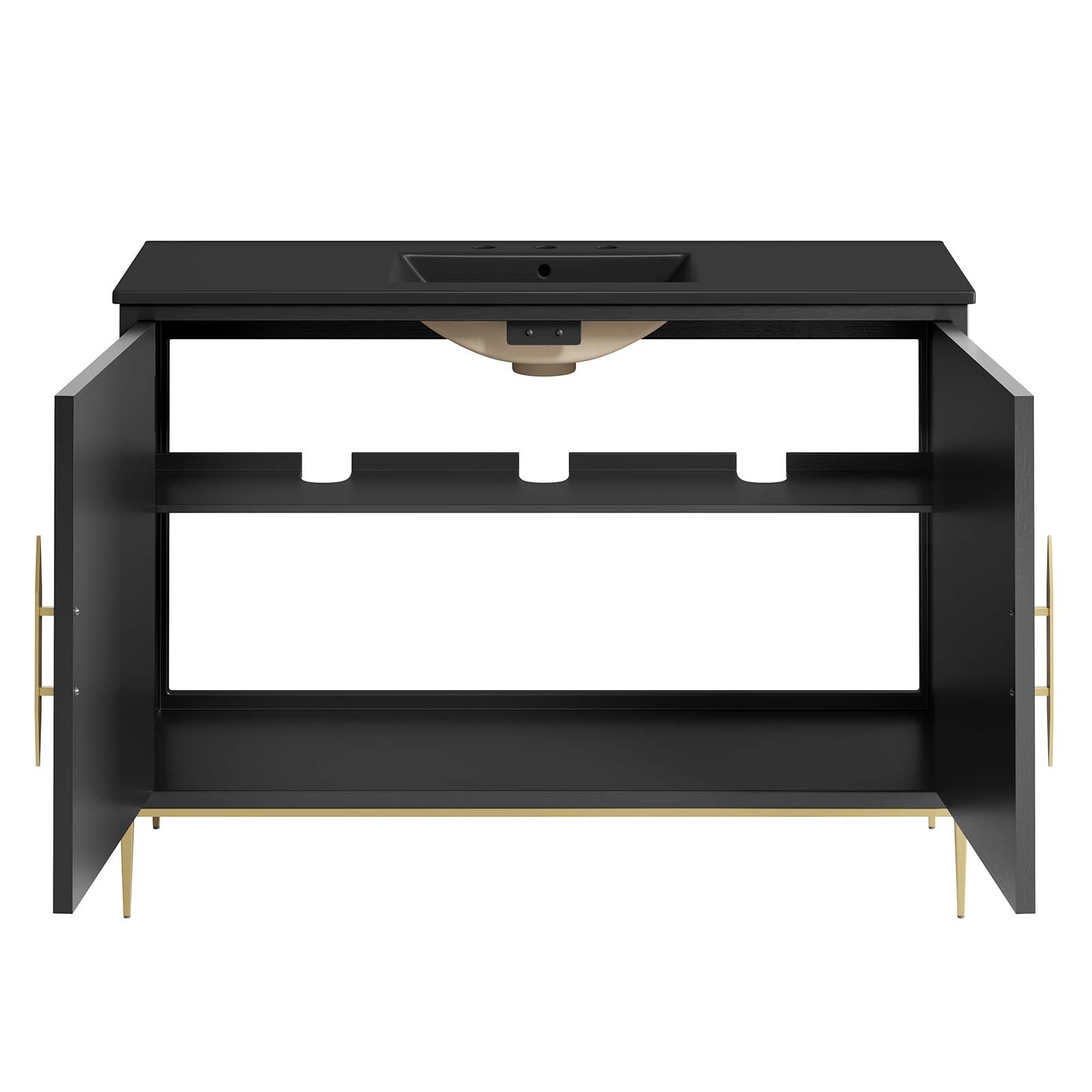 Modway Awaken 48″ Bathroom Vanity Cabinet in Black Black With Ceramic Sink Basin
