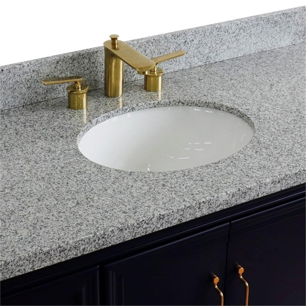 49 in. Single Wooden Vanity Blue with Gray Granite Oval Sink