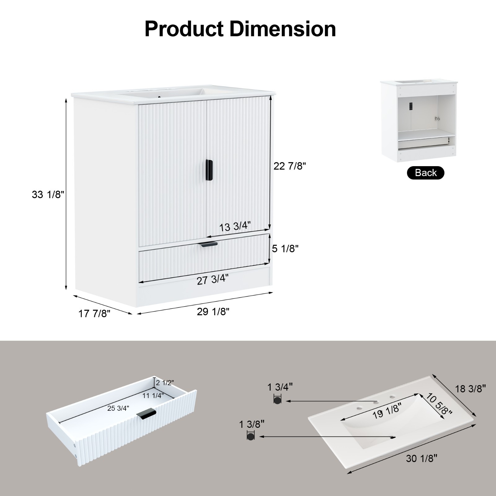Bathroom Vanity With Sink Freestanding White Cabinet Storage Ceramic Vessel Sink