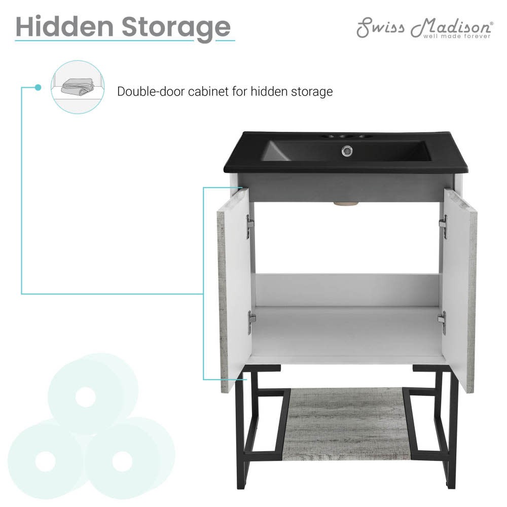 Swiss Madison SM-BV142-3MB Marseille 24″ – Gray Oak / Matte Black