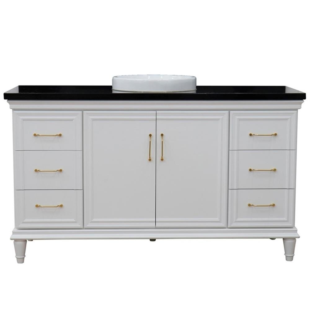 61 in. Single Wooden Vanity White with Black Galaxy Round Sink