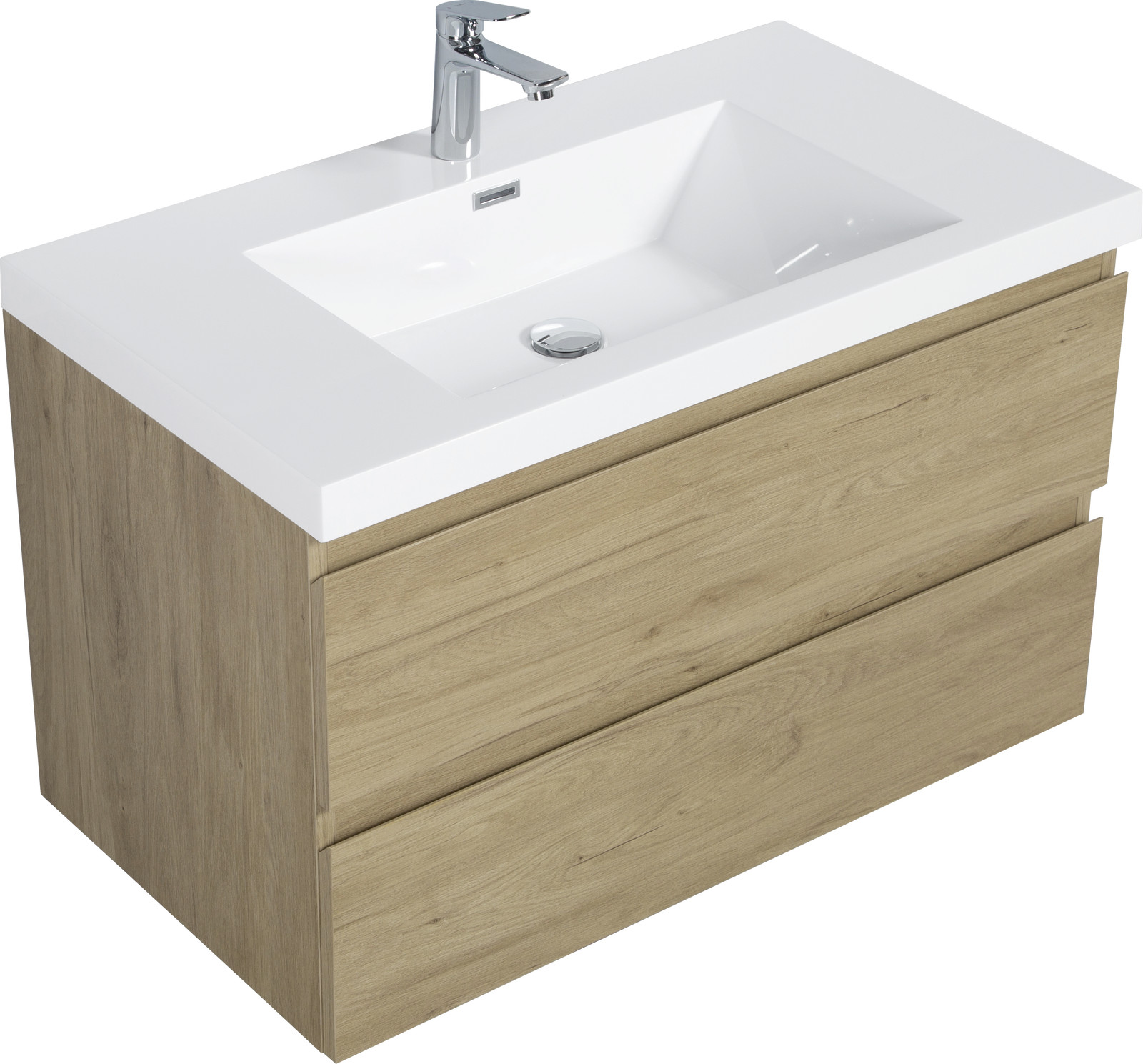 36″ Floating Wall-Mounted Bathroom Vanity with Resin Sink Top Basin 2Drawers Oak