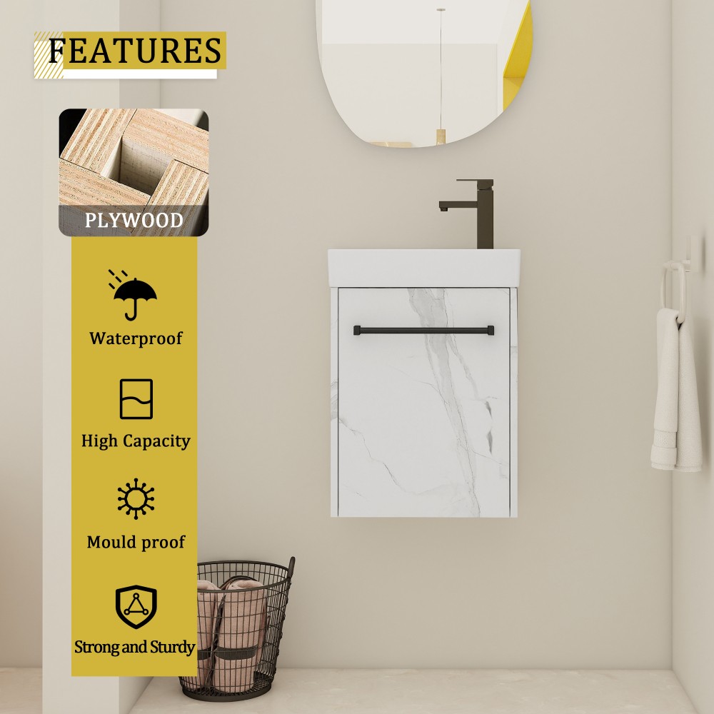 Floating Wall Mounted Bathroom Vanity W Ceramic Sink Soft Close Cabinet Door