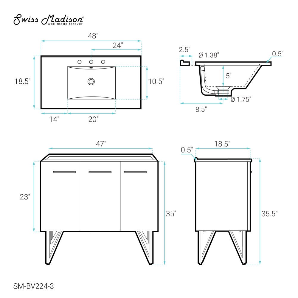 Swiss Madison SM-BV224-3 Annecy 48″ – Black Walnut / White