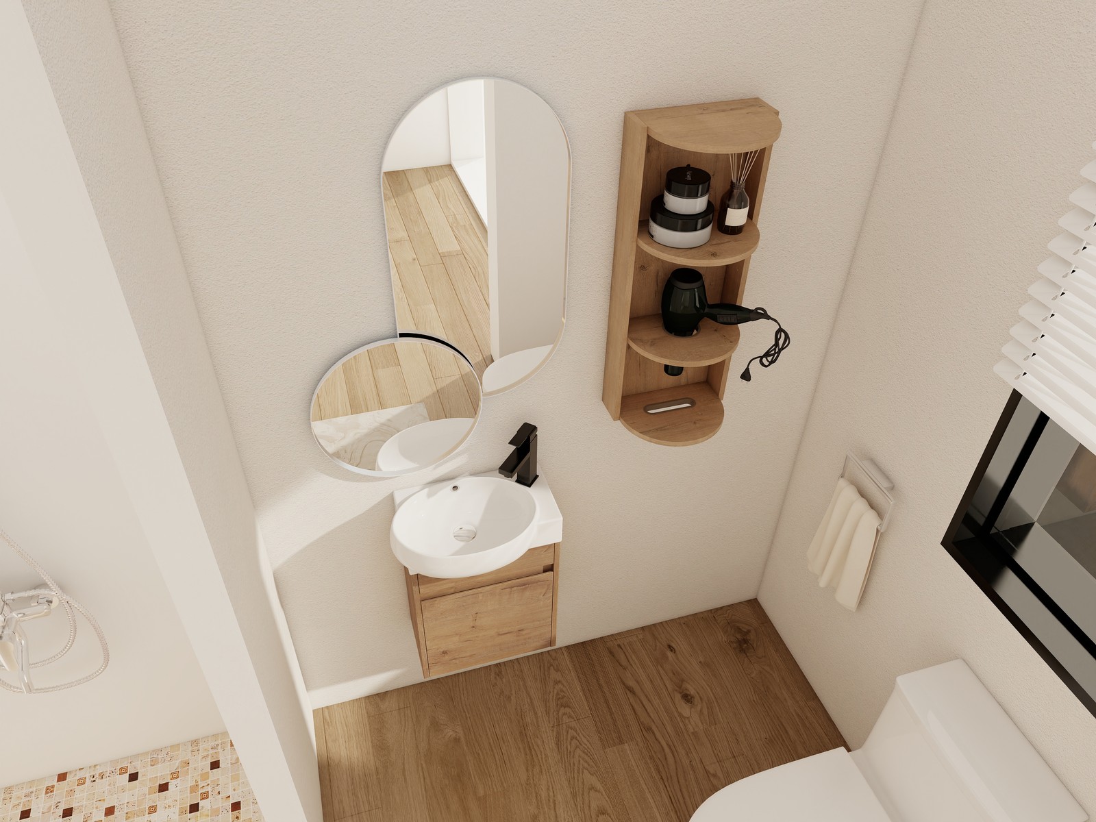 16Inch Wall Mounted Bathroom Vanity With Ceramic Sink Basin W/ Storage Rack Oak
