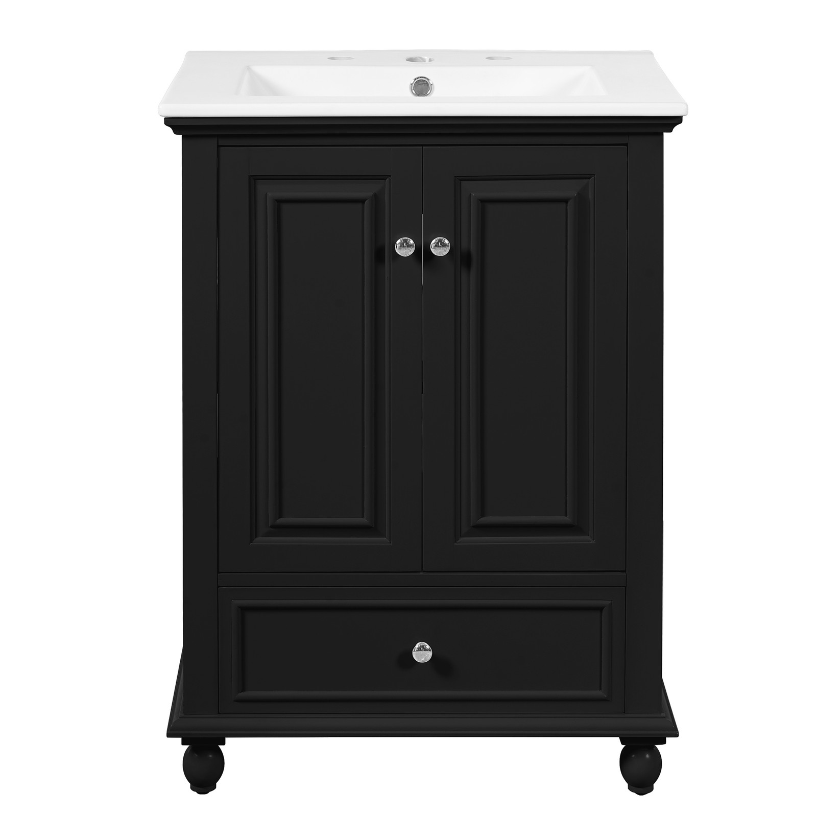 FUNIDEE 24″ Bathroom Vanity Storage Cabinet with Ceramic Sink & Drawer Black