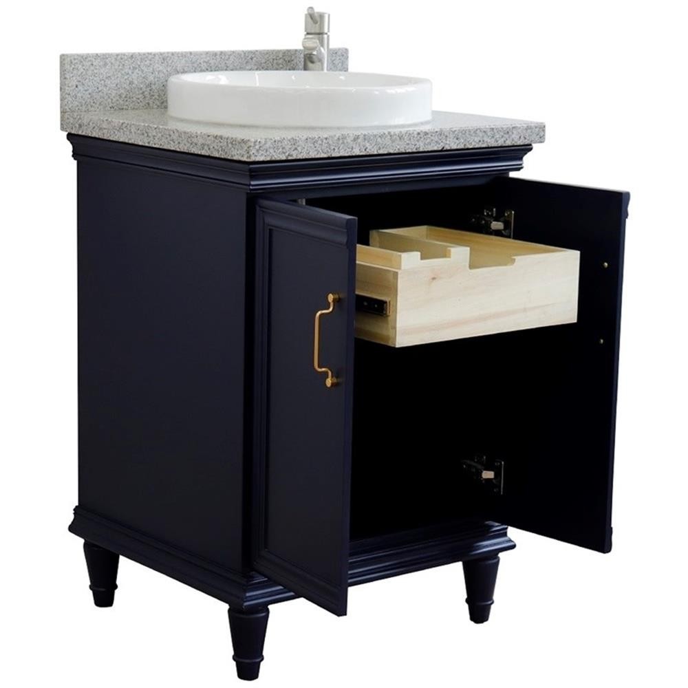 25 in. Single Wooden Vanity Blue with Gray Granite Round Sink