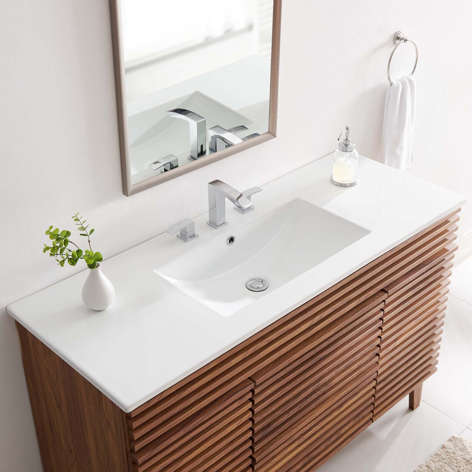 Modway Cayman Modern 48″ Bathroom Sink in White With Rectangular Basin