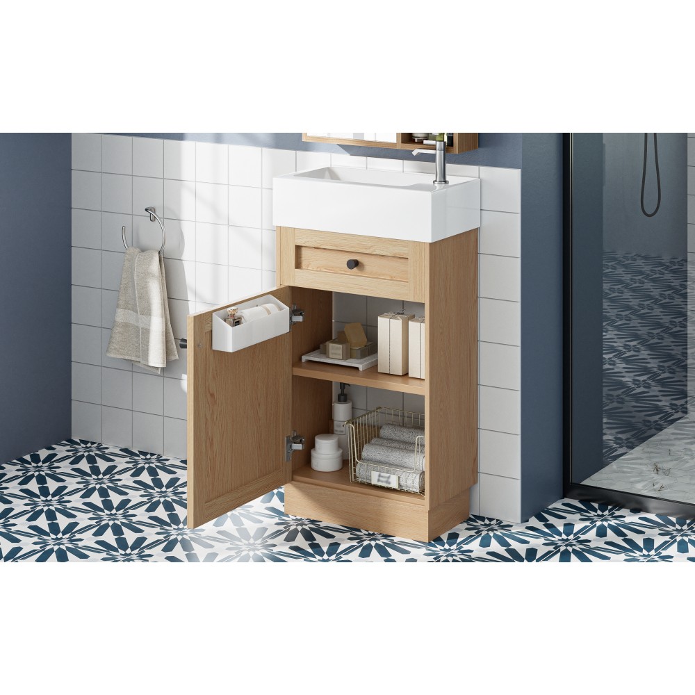 18.5 Inch Rustic Bathroom Vanity MDF Cabinet Reversible Resin Sink Adjustable