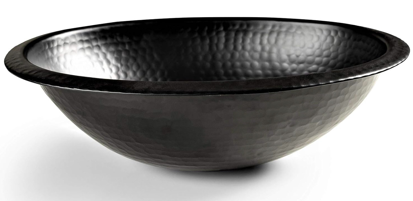 19103 Matte Black Hand Hammered Oval Drop-in Bathroom Vanity Sink (17 inches)