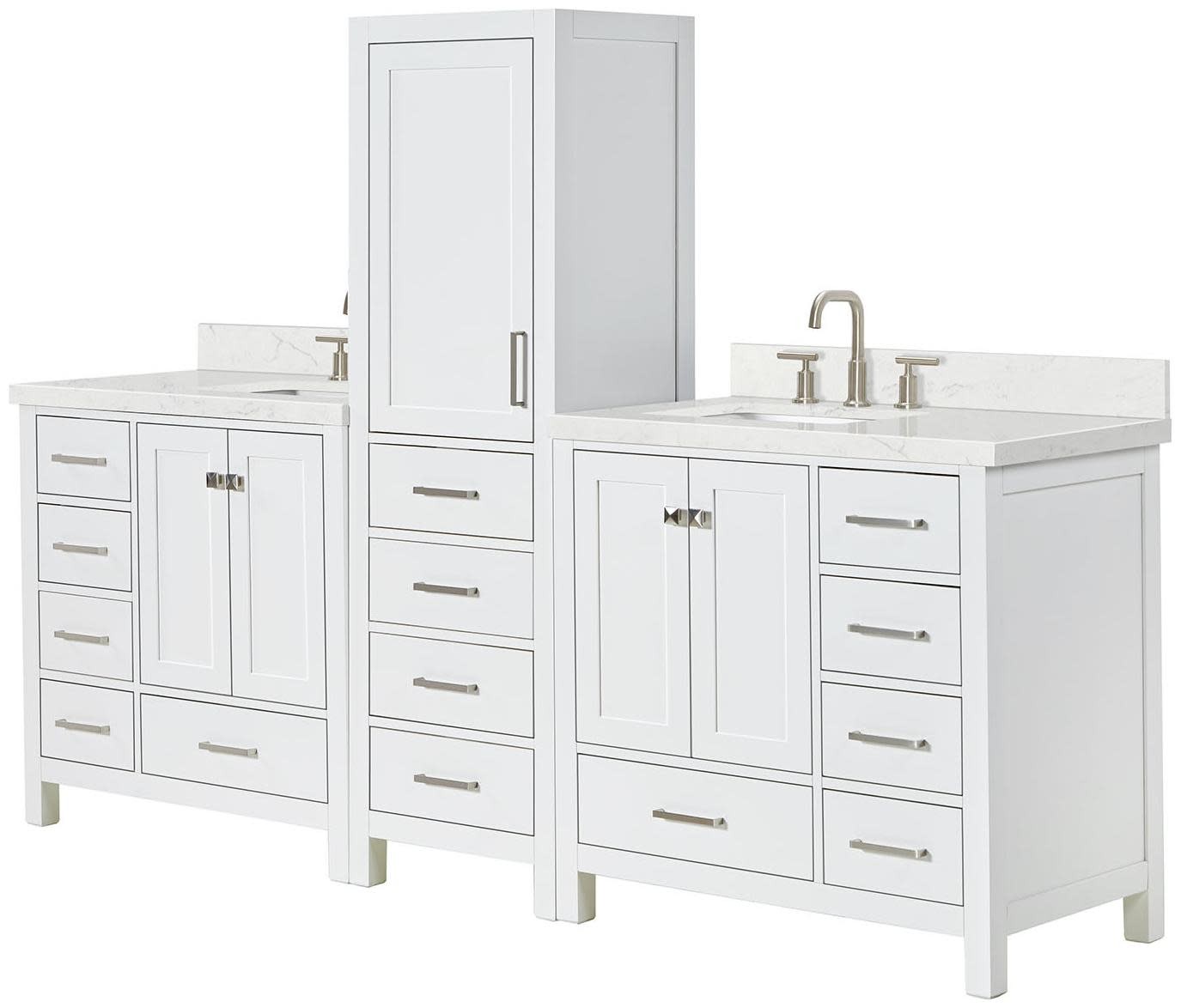 Ariel A92CQRVO Cambridge 92″ – White / Carrara White Quartz Top / Brushed Nickel