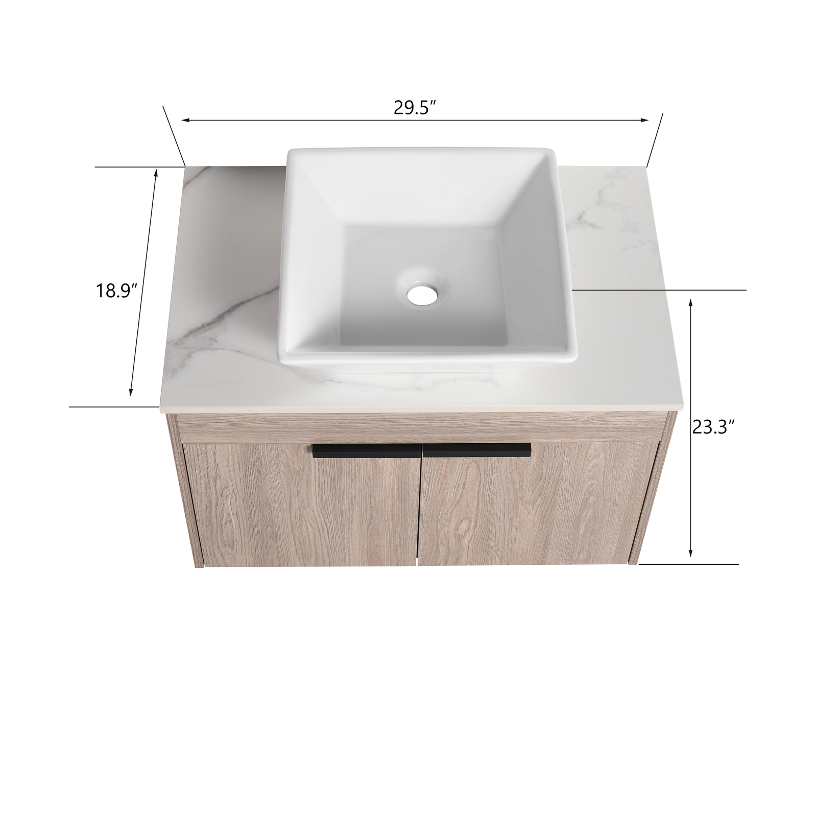 30″ Modern Floating Wall Mounted Bathroom Vanity Cabinet Ceramic Vessel Sink