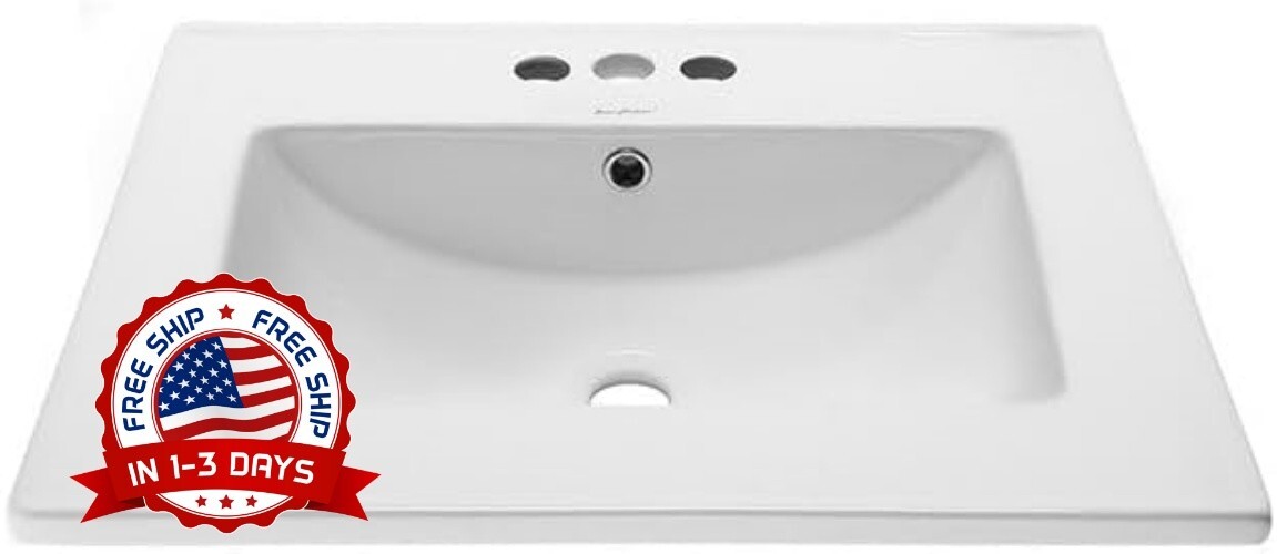 Lavabo de cerámica de 24″ con tres orificios para grifo y desagüe incluido, NEW