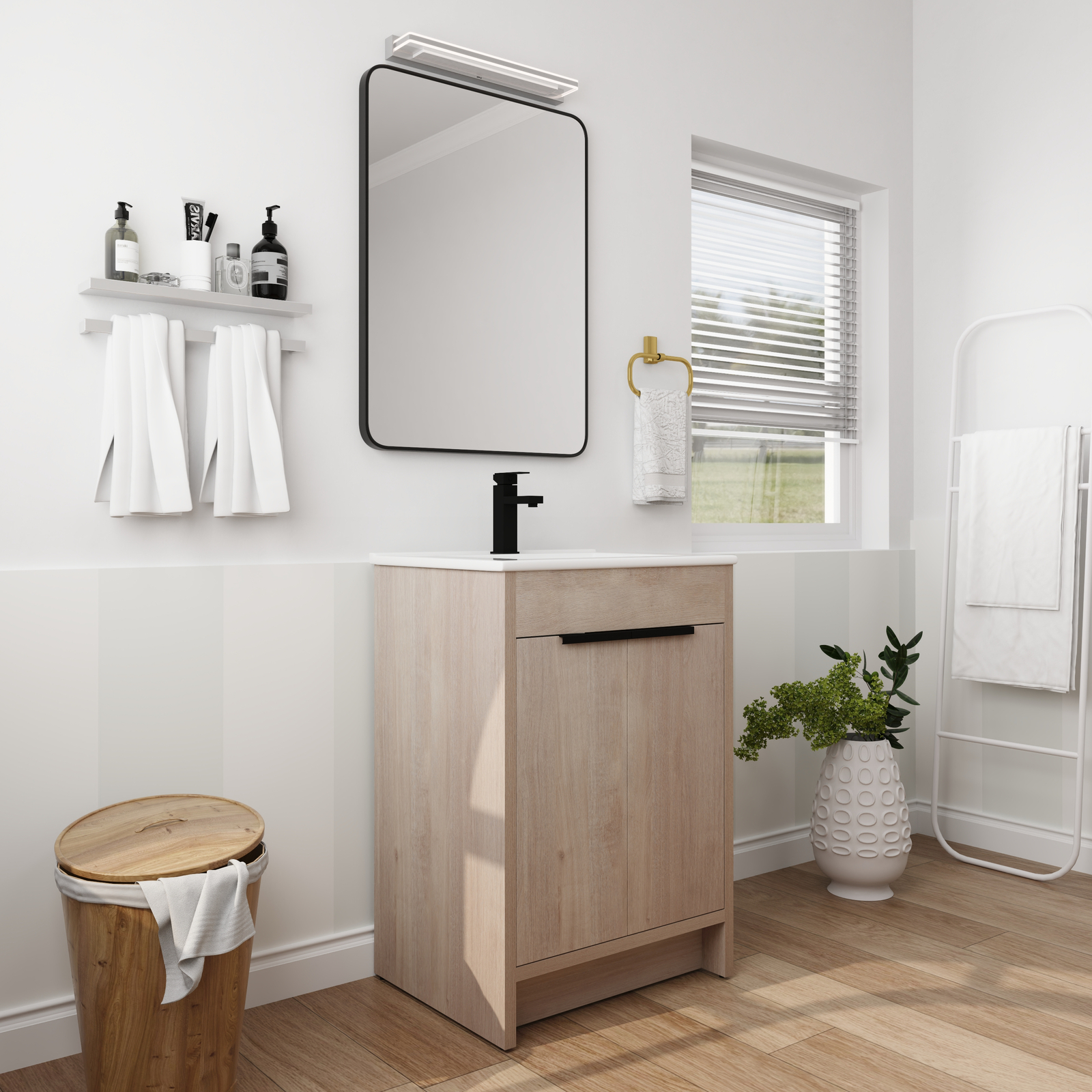 24in Wooden Freestanding Bathroom Vanity Ceramic Sink +2Doors +Adjustable Shelf