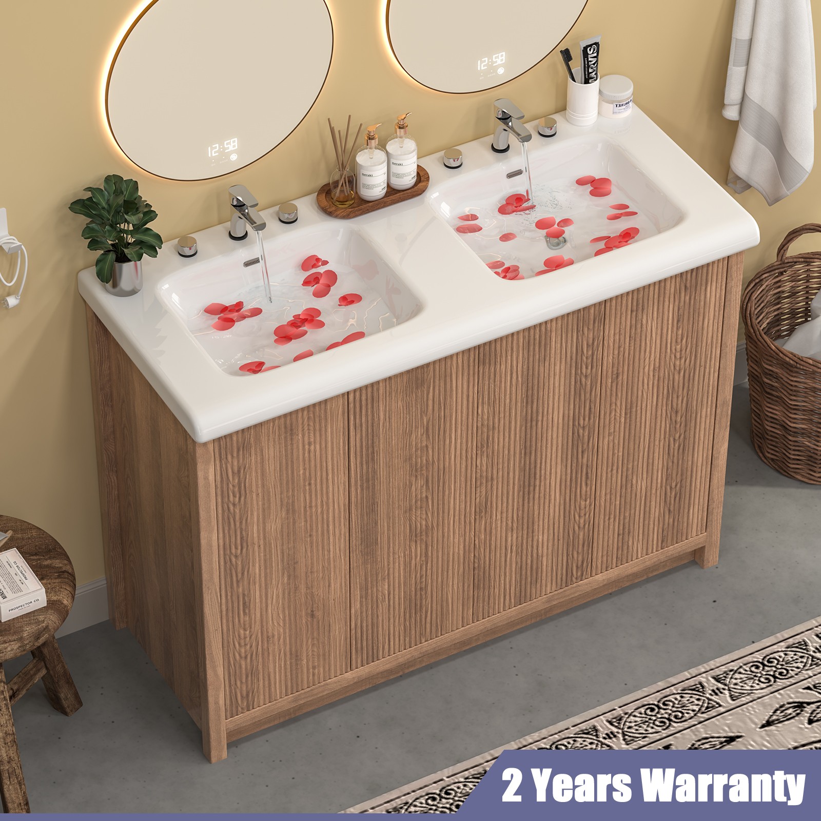47″ Large Bathroom Vanity Set Double Sink Ceramic Freestanding Cabinet Storage