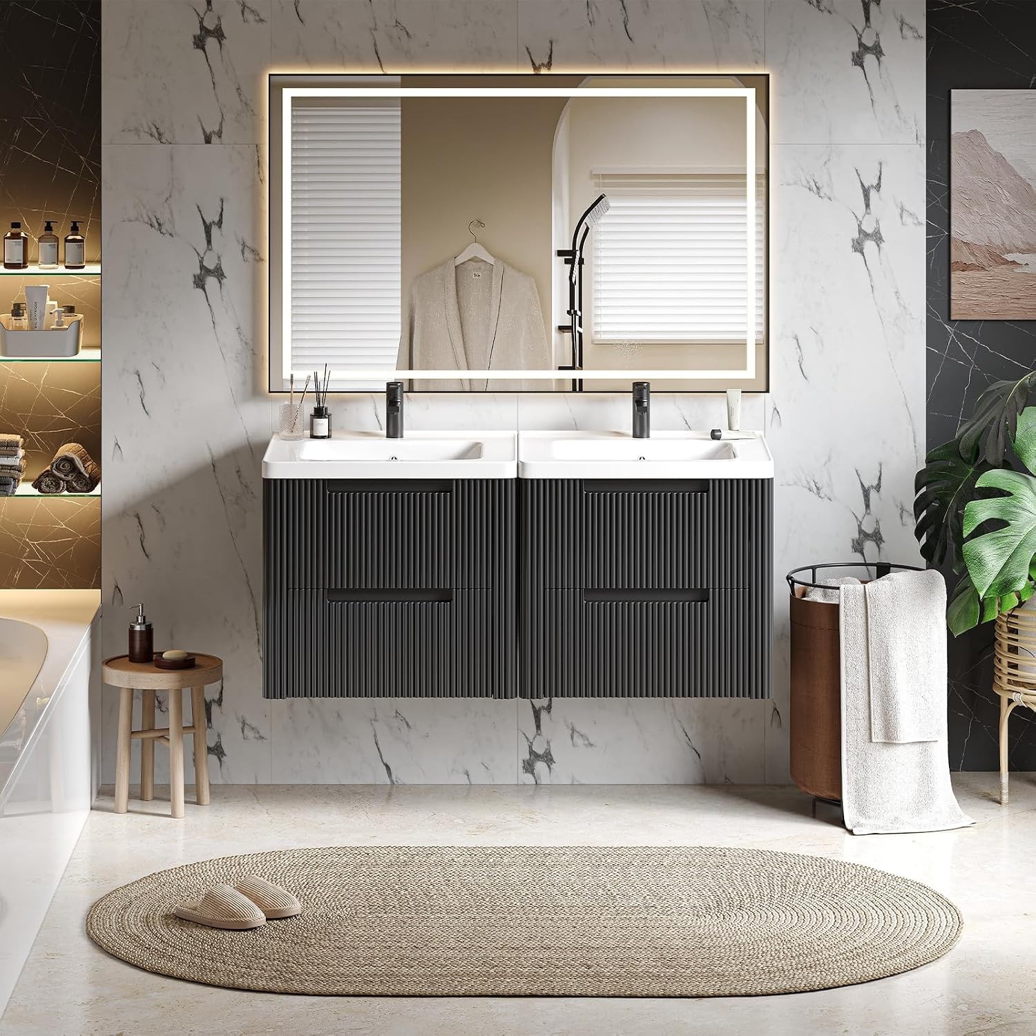 Modern Bathroom Vanity W/ Sink Combo Curved Floating Bath Vanity W/ 2 Drawers