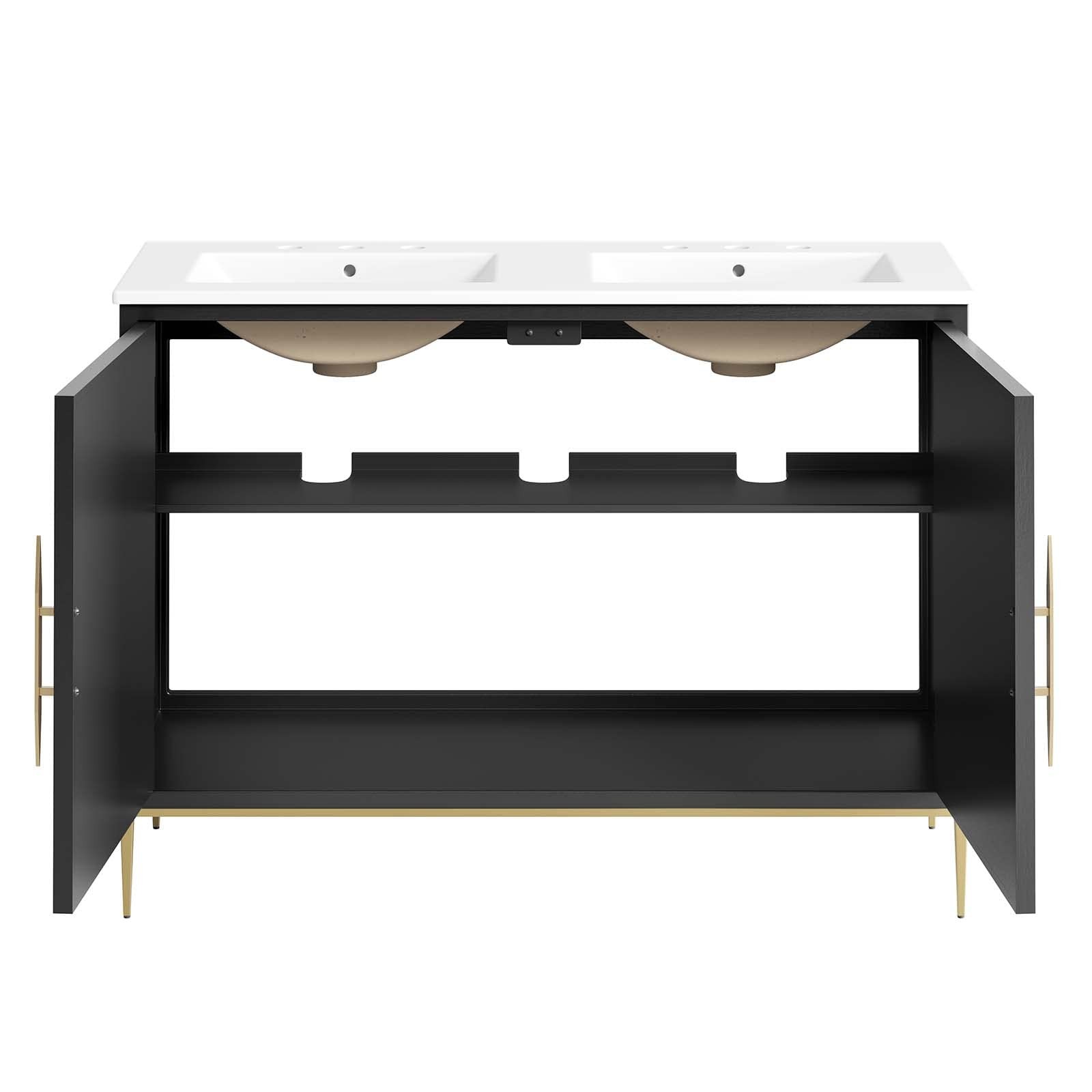 Modway Awaken 48″ Solid Wood and MDF Double Sink Bathroom Vanity in White/Black