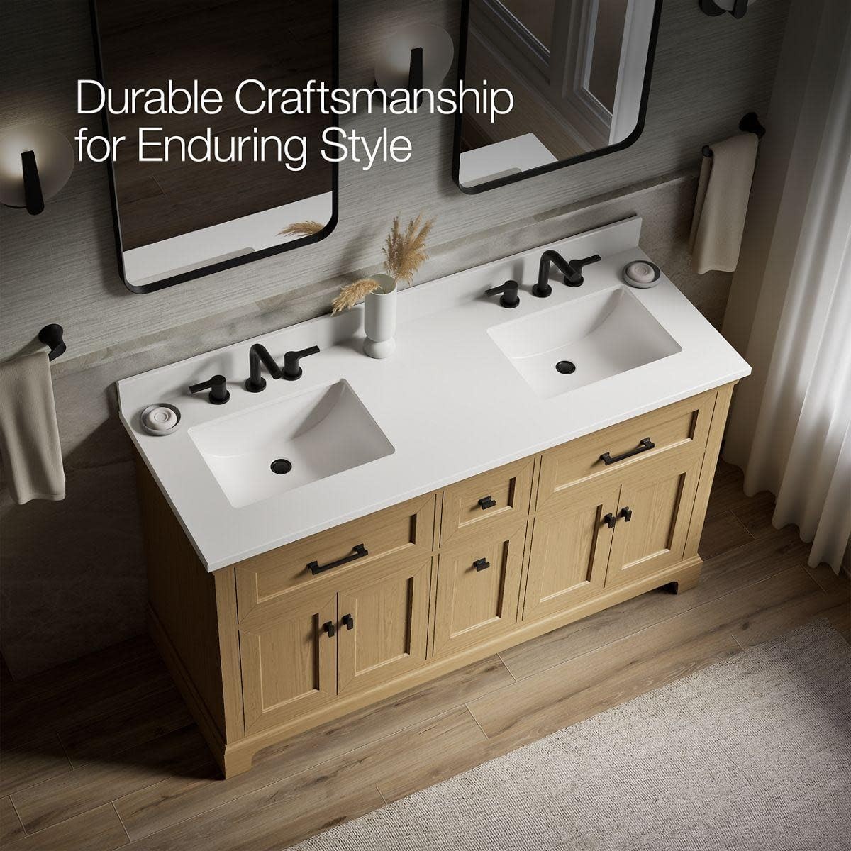 KOHLER K-29263-BD1-0 Charlemont 60″ Bathroom Vanity Cabinet and Quartz Top