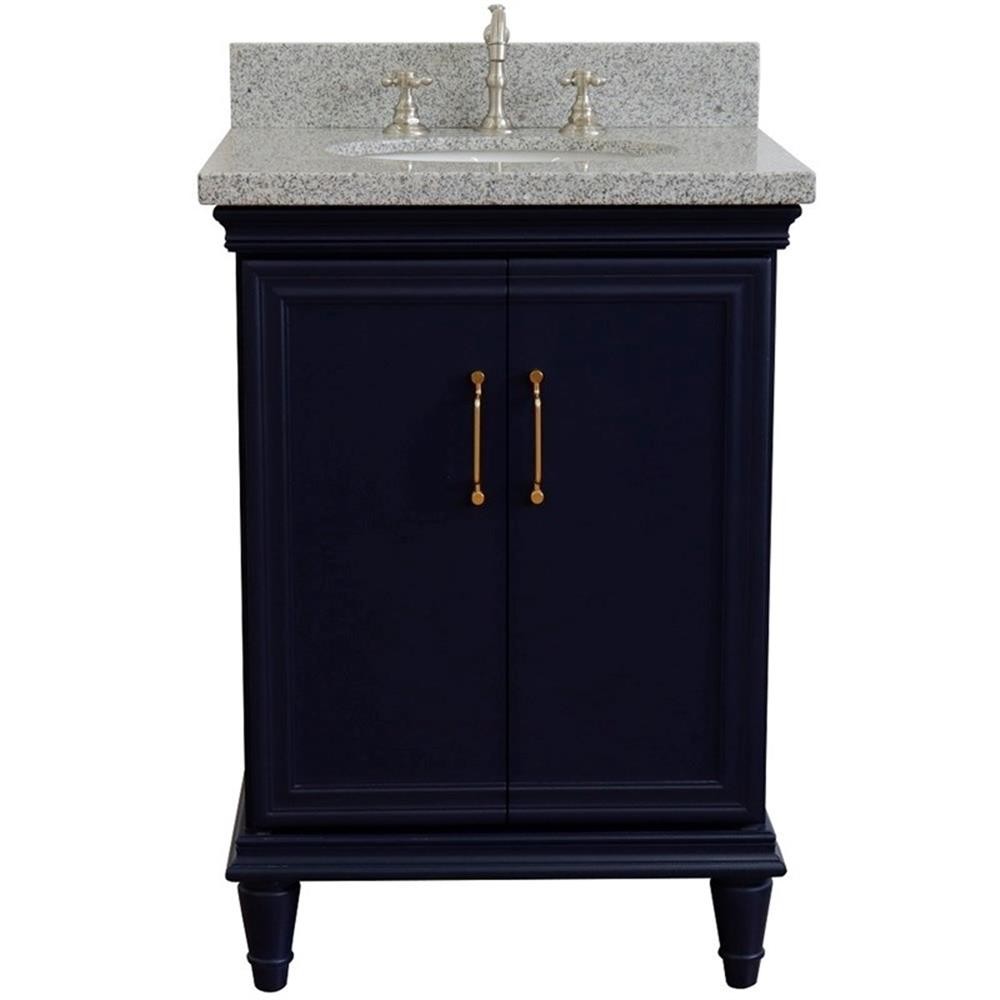 25 in. Single Wooden Vanity Blue with Gray Granite Oval Sink