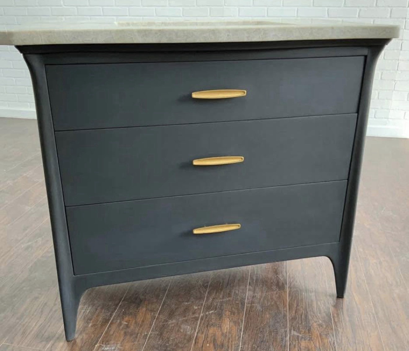 38×21 Black Art Deco Freestanding Single Sink Vanity, Stone Top, 3 Drawers