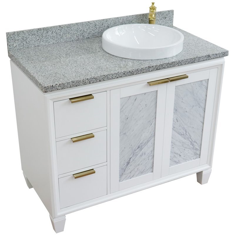 Trento 43″ Solid Wood Vanity with Right Round Sink in White/Gray
