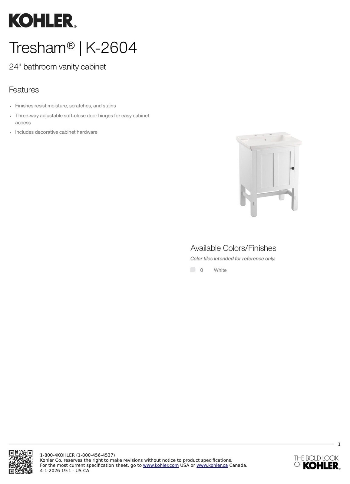 Kohler Tresham® 24″ bathroom vanity cabinet K-2604-F69 In Woodland Finish