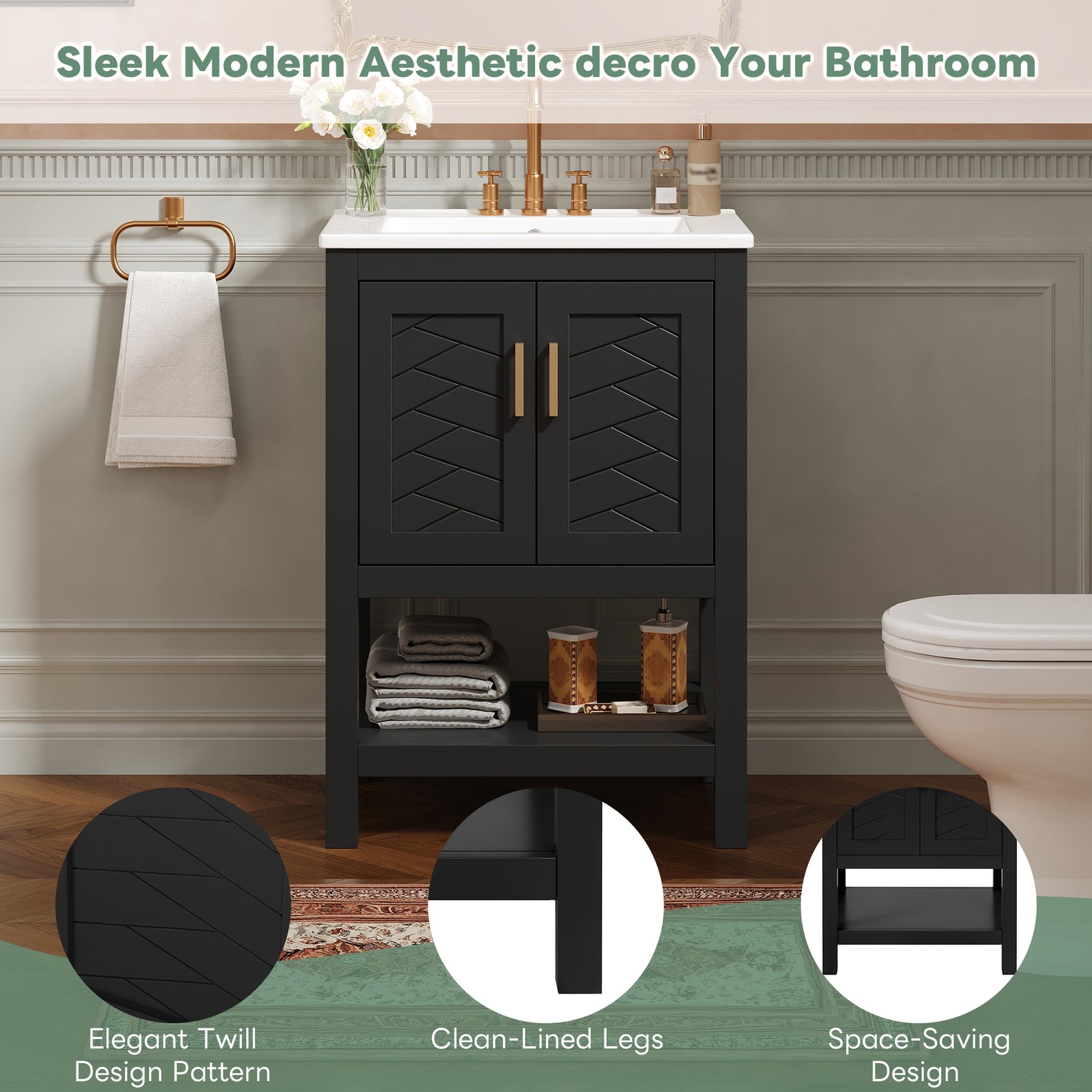 FUNIDEE 24″ Bathroom Vanity with Sink Bathroom Cabinet with Adjustable Shelf