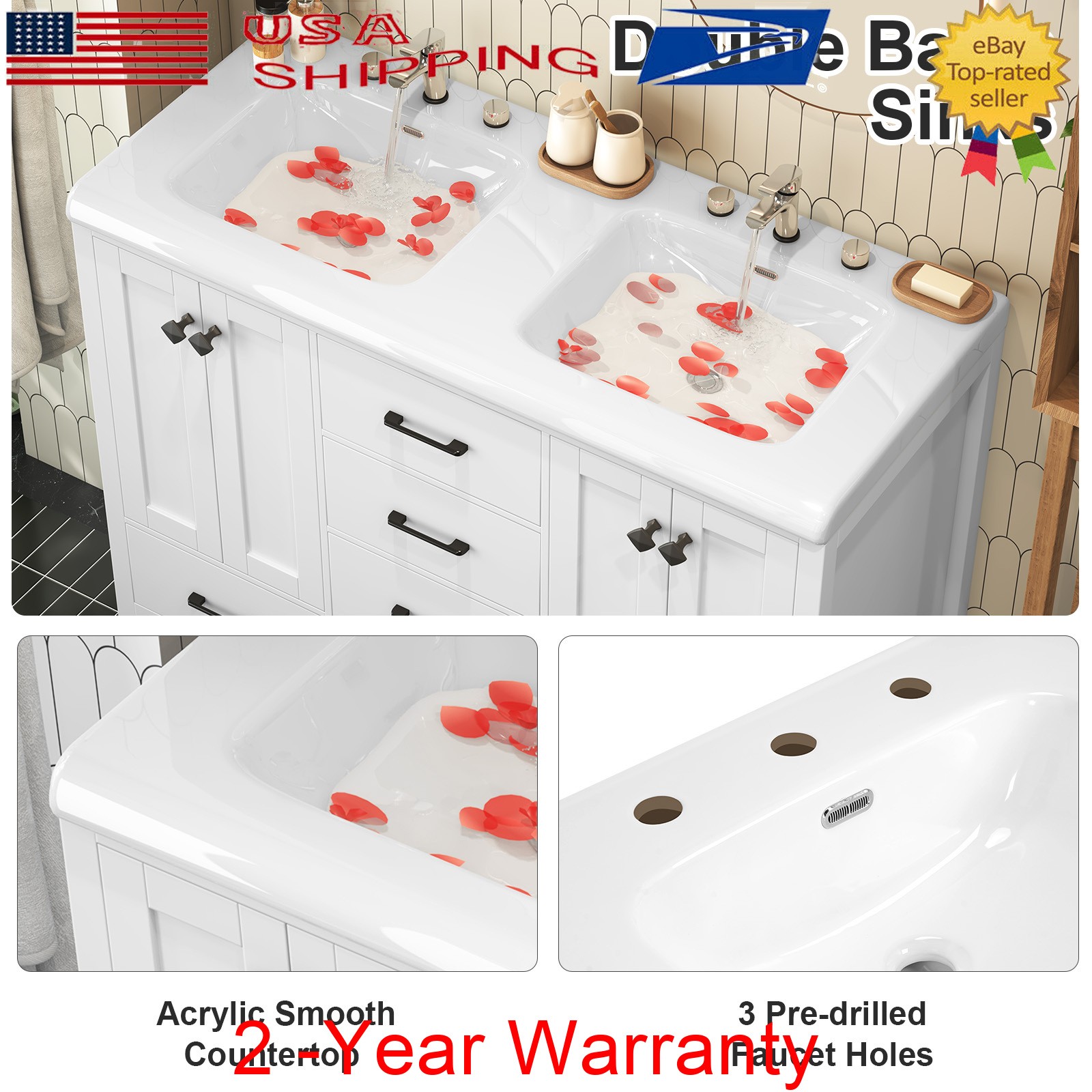 47.3″ Bathroom Vanity w/ Double Sink Freestanding Bath Vanity Cabinet Drawer New