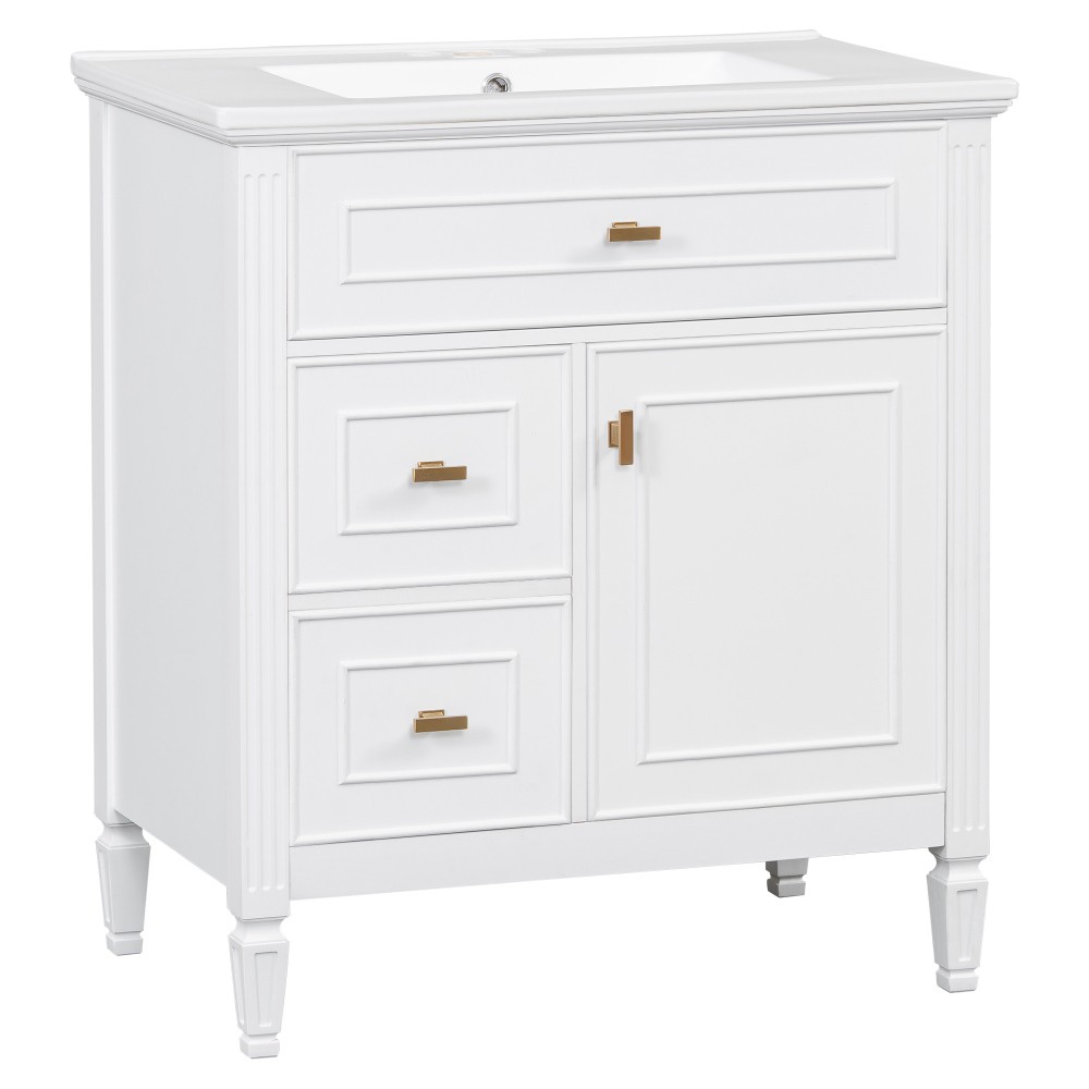 30 Inch Blue Gray Bathroom Vanity Solid Wood Frame MDF Pine Cabinet