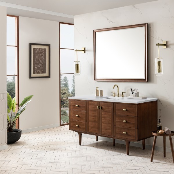 60″ James Martin Amberly 670-V60S-WLT-3WZ Vanity Cabinet White Zeus Top