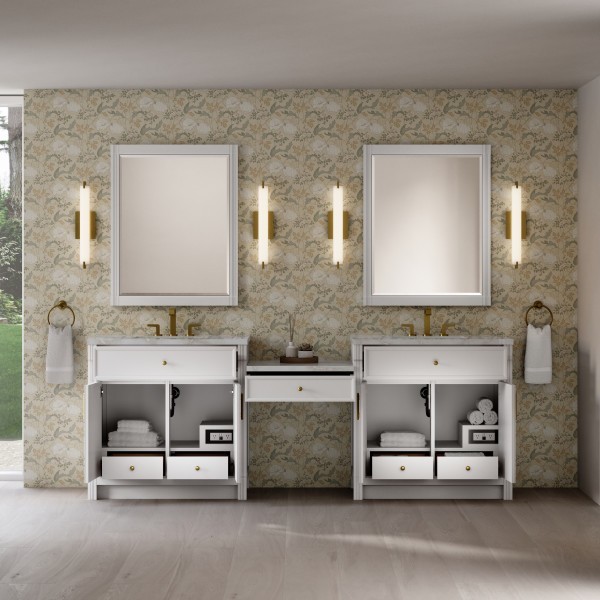 96″ James Martin Bellshire 660-VMC96-BW-3VSL Dual Vanity Cabinet Silver Top