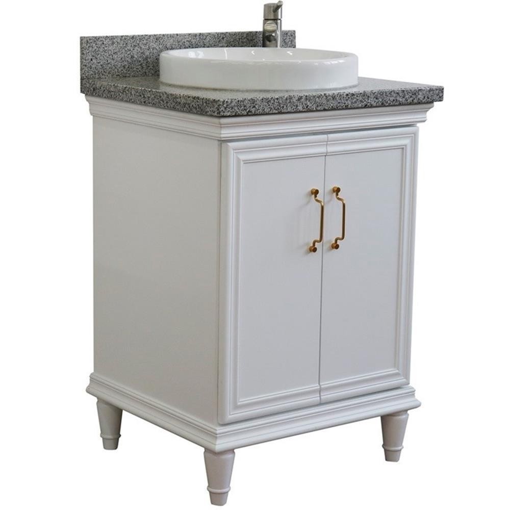 25 in. Single Wooden Vanity White with Gray Granite Round Sink