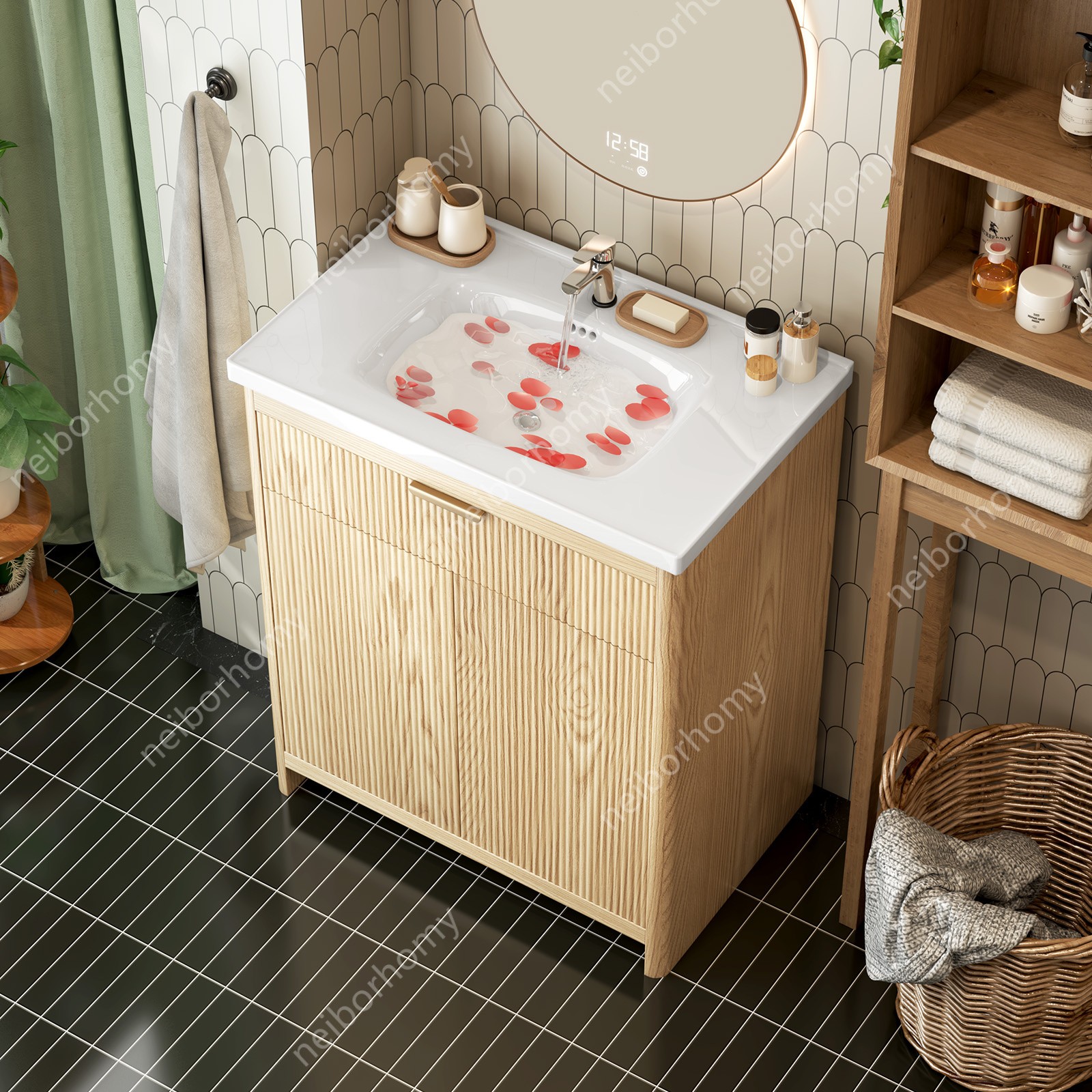 31.5 Inch Bathroom Vanity with Ceramic Sink Freestanding Storage Cabinet