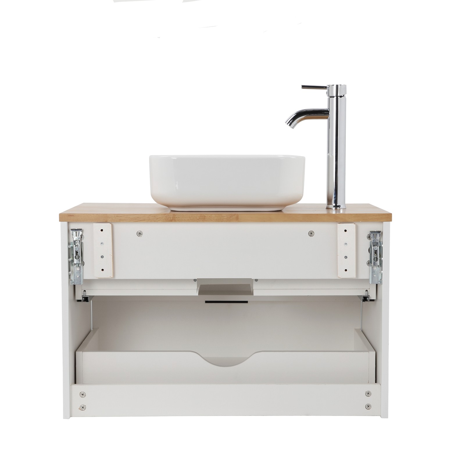 32″ Double Drawer Wall-Mounted Bathroom Vanity,White Cabinet w/Ceramic Sink