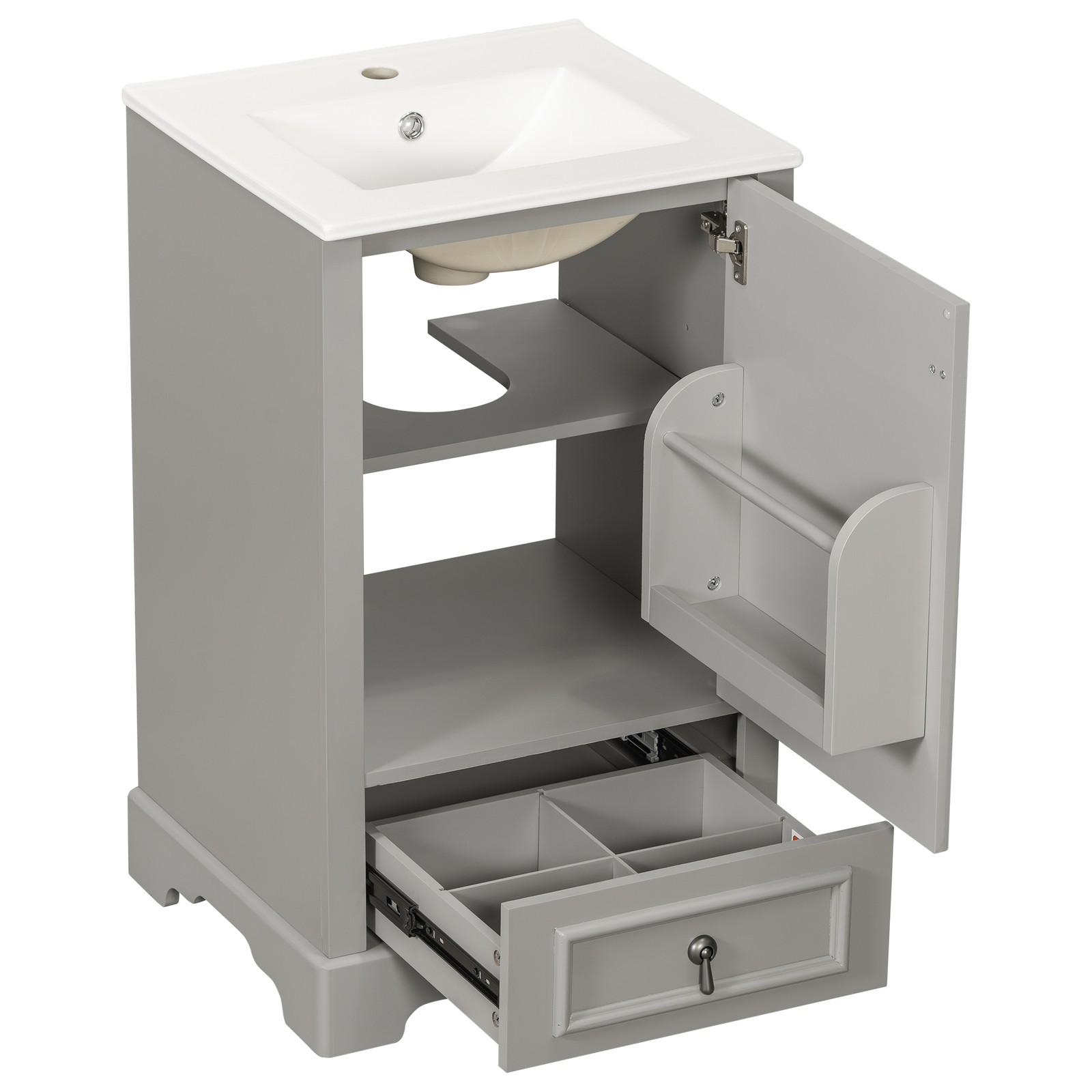 20″ Bathroom Vanity with Ceramic Sink Modern Storage Cabinet w/Soft Close Door